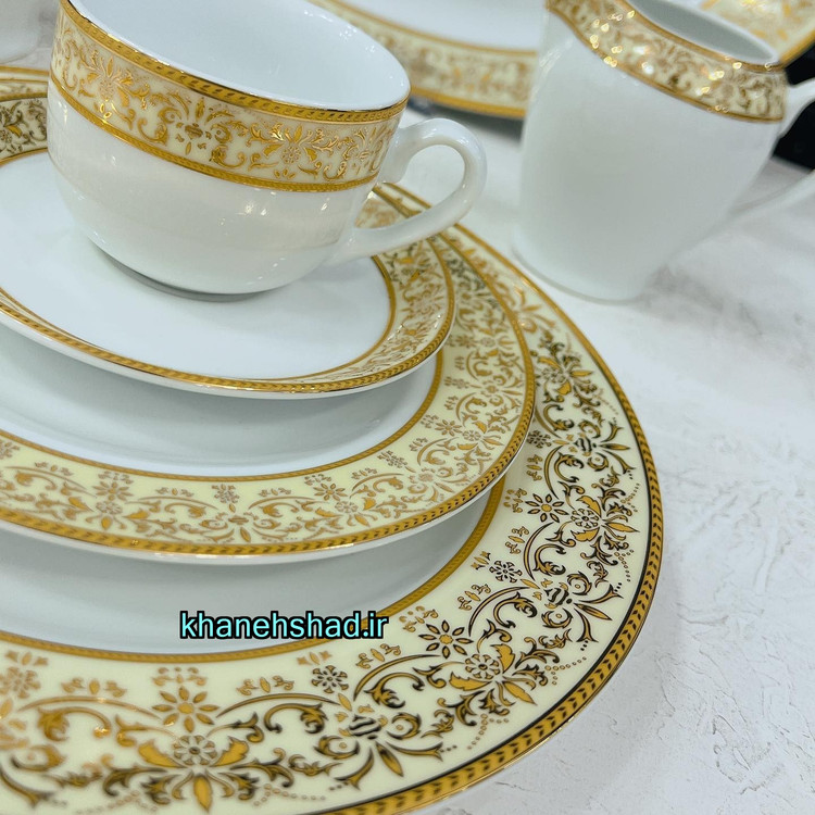 سرویس چینی زرین 12 نفره طرح مهرکرم 102 پارچه درجه یک