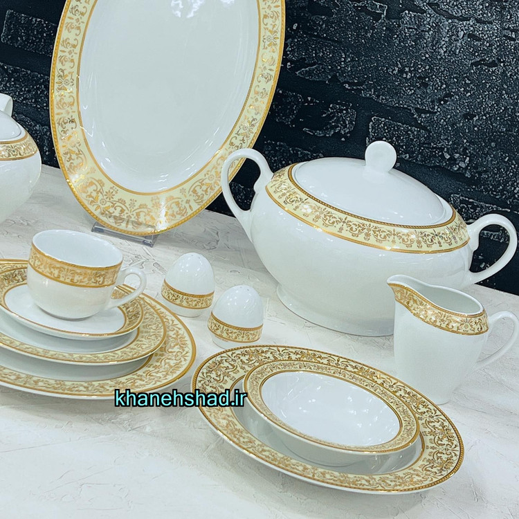 سرویس چینی زرین 12 نفره طرح مهرکرم 102 پارچه درجه یک