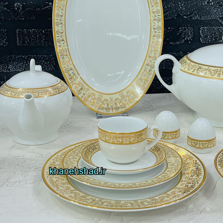 سرویس چینی زرین 12 نفره طرح مهرکرم 102 پارچه درجه یک