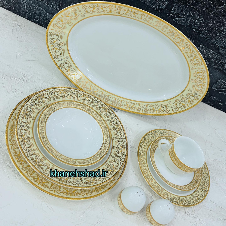 سرویس چینی زرین 12 نفره طرح مهرکرم 102 پارچه درجه یک
