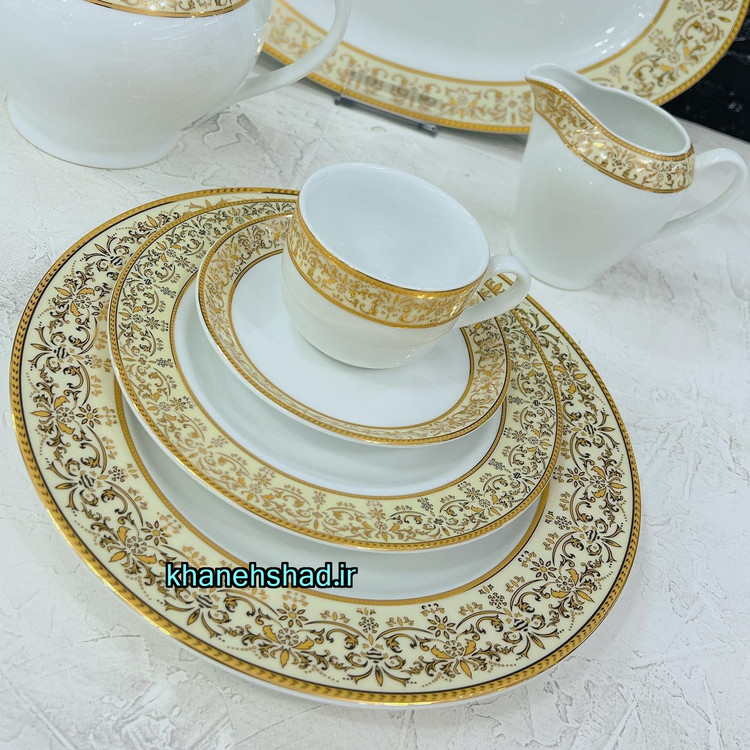 سرویس چینی زرین 12 نفره طرح مهرکرم 102 پارچه درجه یک