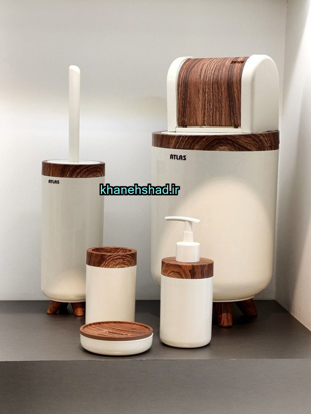 ست سرویس بهداشتی اطلس کرم طرح چوب