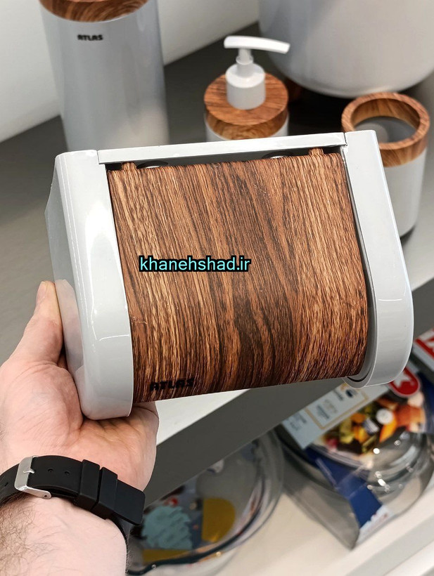 ست سرویس بهداشتی اطلس طوسی ملایم طرح چوب