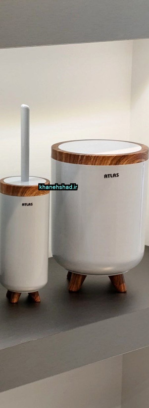 سطل و برس سرویس بهداشتی اطلس طوسی ملایم طرح چوب