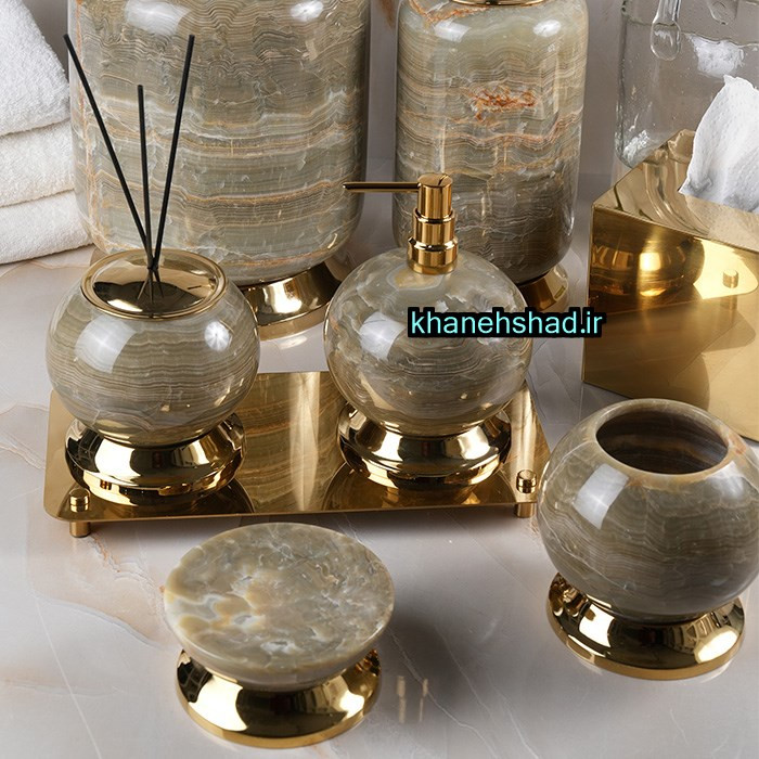 ست سرویس بهداشتی لاکچری سنگ و برنج کلوسیو سبز یشمی هندی