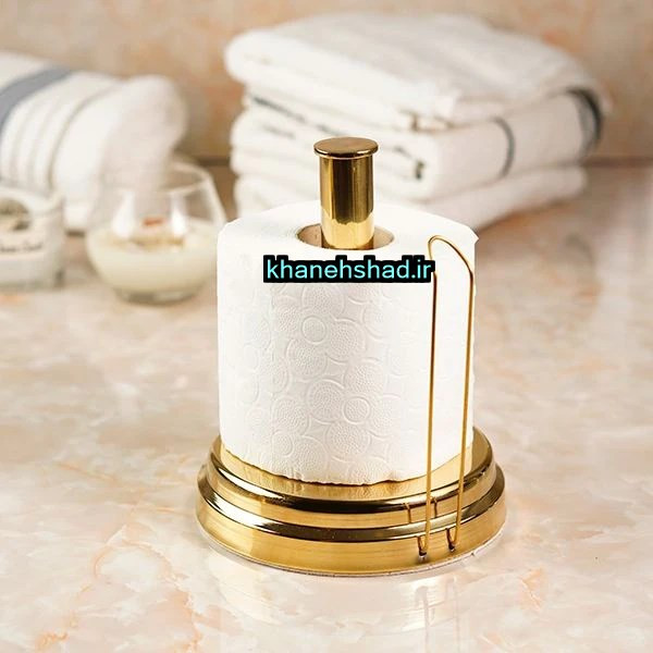پایه رول دستمال کاغذی حوله ای رومیزی کوتاه استیل طلایی براق