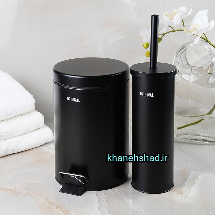 سطل و فرچه دستشویی اورجینال مدرن استیل مشکی ساده