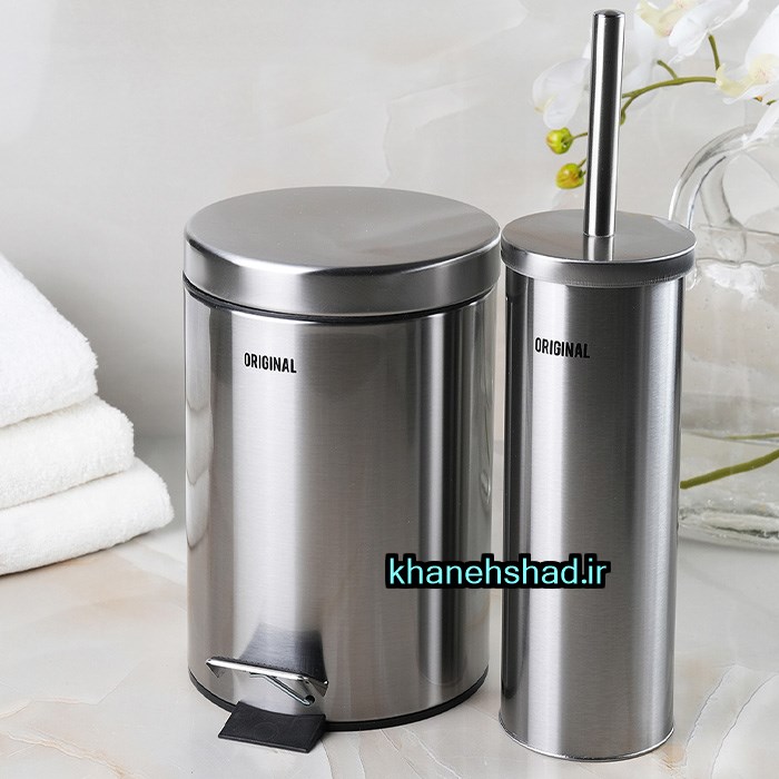سطل و فرچه دستشویی اورجینال مدرن استیل خش دار ساده