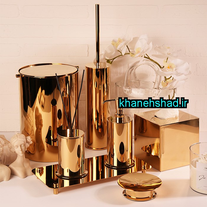 ست سرویس بهداشتی کریستال برنجی طلایی براق مارنو