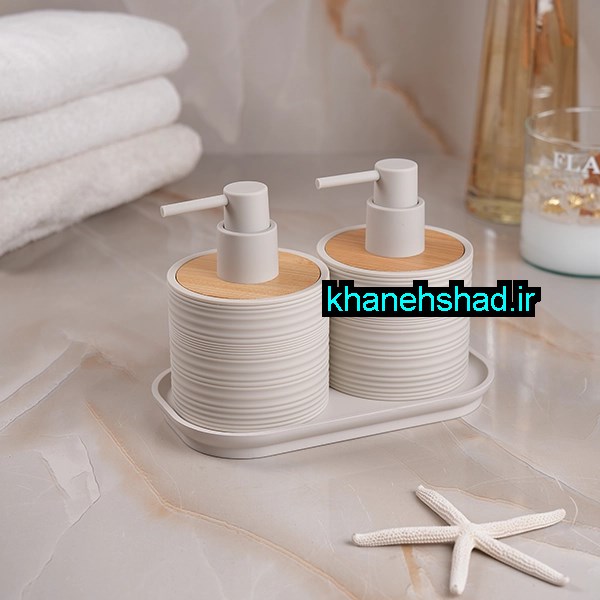 جامایع دستشویی دوقلو اکرولیک شیاردار بامبو کرم وانیلی