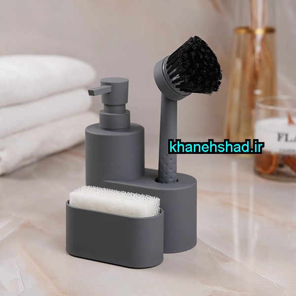جامایع ظرفشویی بیضی با جااسکاچ و جا فرچه اکرولیک طوسی