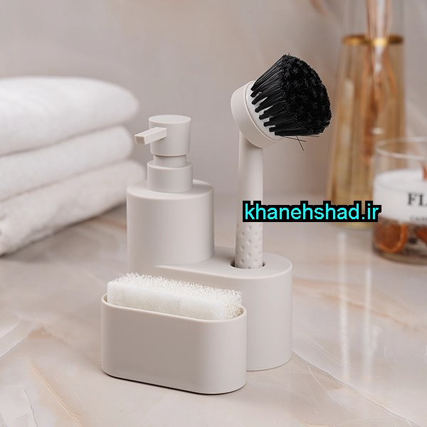 جامایع ظرفشویی بیضی با جااسکاچ و جا فرچه اکرولیک کرم