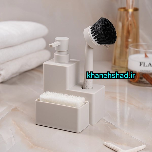 جامایع ظرفشویی چهارگوش با جااسکاچ و جا فرچه اکرولیک کرم