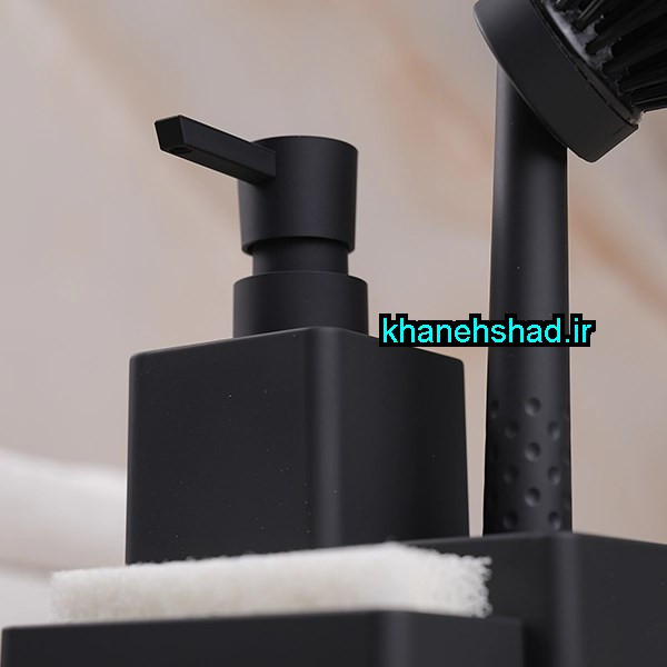 جامایع ظرفشویی چهارگوش با جااسکاچ و جا فرچه اکرولیک مشکی
