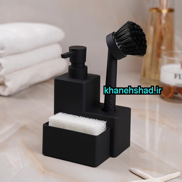 جامایع ظرفشویی چهارگوش با جااسکاچ و جا فرچه اکرولیک مشکی