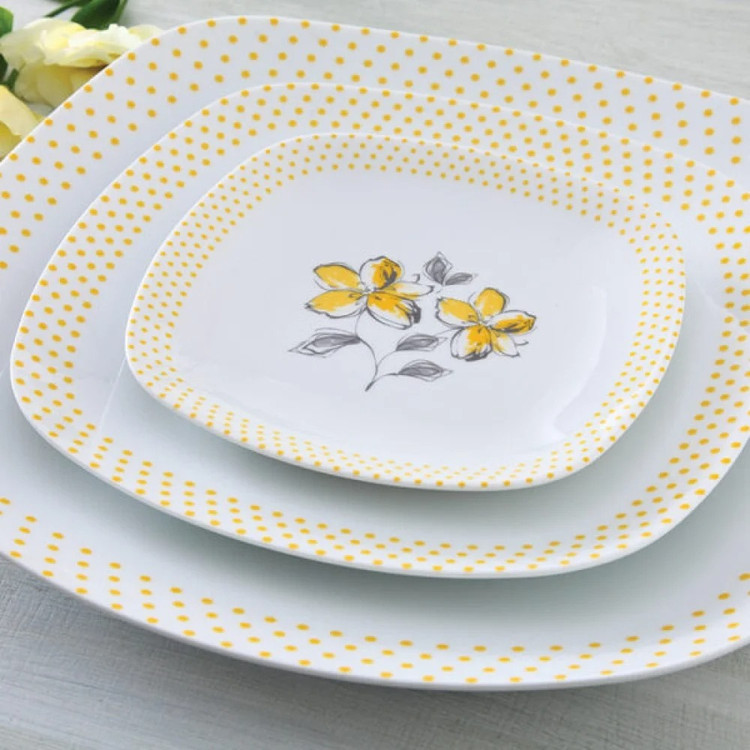 سرویس چینی زرین والنسیا زرد 6 نفره 27 پارچه چهارگوش درجه 1