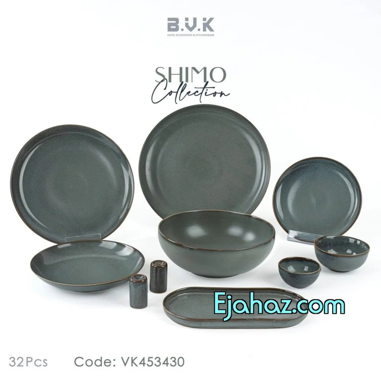 سرویس چینی مدرن بی وی کی 6 نفره 32 پارچه سبز زیتونی شیمو